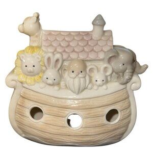 Vintage Enesco Ceramic Noah's Ark Night Light New Bulb 6.5" x 6" x 3"